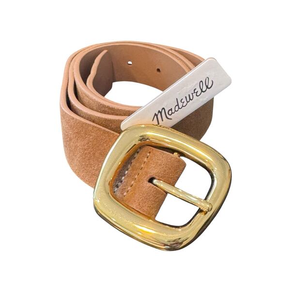 Madewell Sculptural Buckle Belts Leather Suede Aged Cognac Gold Size S NWT